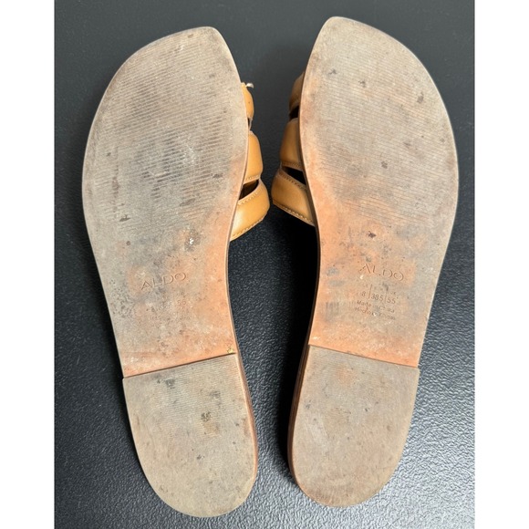 ALDO Eleny Women's Leather H Slide Sandals Flat Comfort Size 8 Medium Brown - Picture 5 of 9